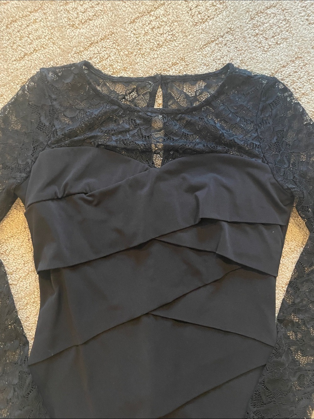 White House Black Market Black Lace Long-Sleeve Layered Dress - Picture 3 of 10
